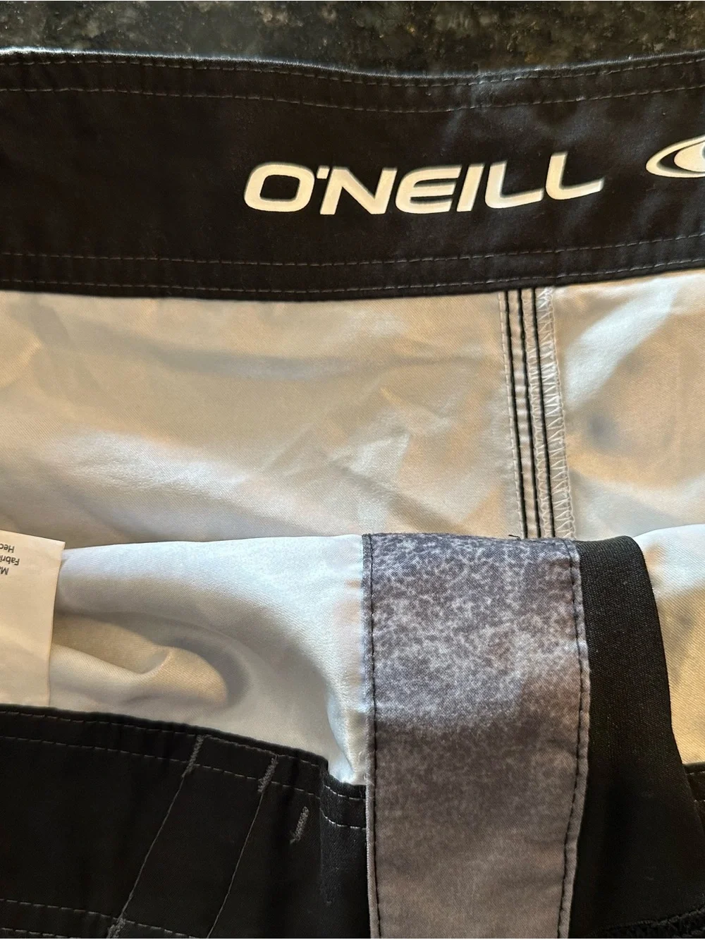 O'Neill Men's Black, Gray & White Striped Board Shorts